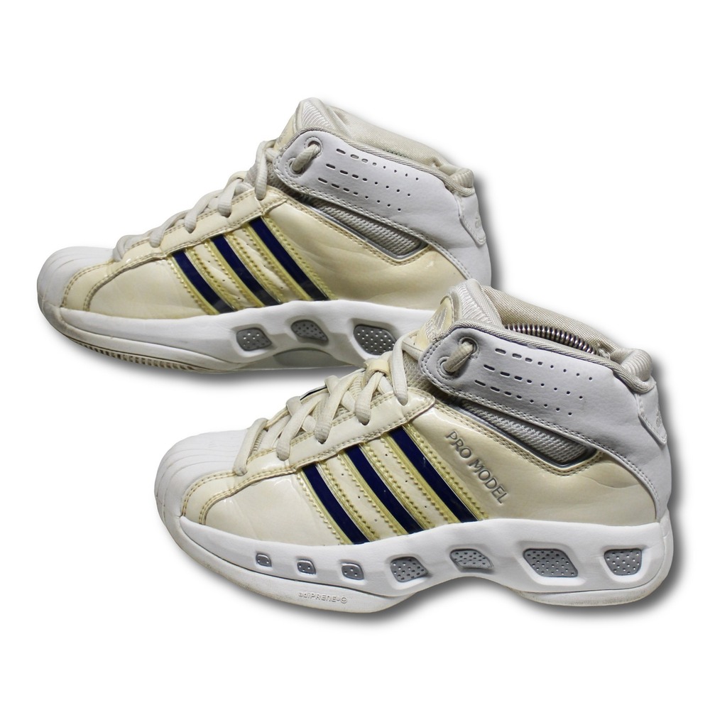 Adidas Bounce‎ Pro Model High Top Basketball Shoes White Blue Mens 6.5